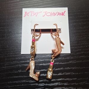 Betsey Johnson Gold and Pink Lipstick Shoe Earrings
